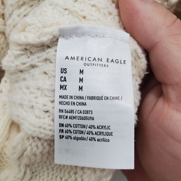 American Eagle Women's Cream Green‎ Stripe Cable Knit Preppy Academia Sweater M - Picture 5 of 6
